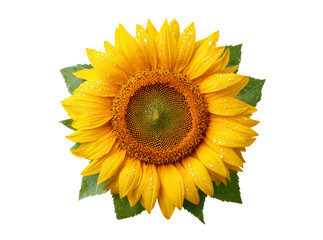 Fototapeta premium Vibrant sunflower with dew drops isolated on black background, Isolated On Transparent Background