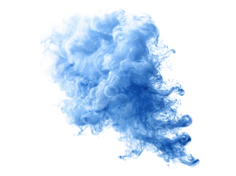 Abstract blue ink cloud swirling in water isolated on black background, Isolated On Transparent Background