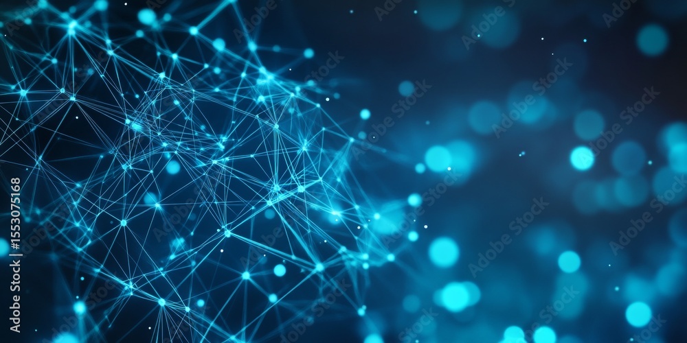 Poster blue abstract network background with interconnected dots and lines representing technology concepts