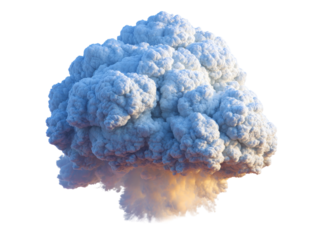 Massive white smoke plume explosion isolated black background, Isolated On Transparent Background