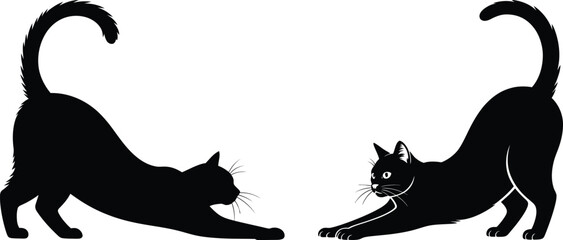 Scared cat silhouette vector, angry arched back cat icon in black isolated style for design and decoration