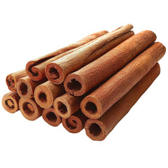 cinnamon sticks pile isolated on white background.