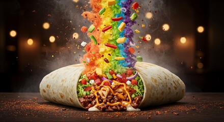 Rainbow Burrito Explosion: A vibrant feast for the eyes and stomach.
