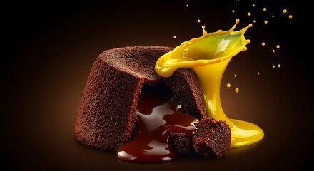 Molten Chocolate Lava Cake with a Burst of Zesty Yellow Sauce