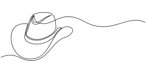 cowboy hat continuous one line drawing, Boater Hat Continuous Line Icon, Woven straw hat continuous one line drawing, Sun Hat Single Line Icon, Straw hat isolated on white background, Easter hat icon