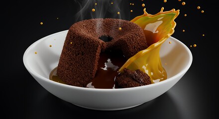 Molten Chocolate Lava Cake with Caramel Sauce Splash