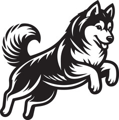 Naklejka premium Siberian Husky Dog Vector Illustration in Black and White 