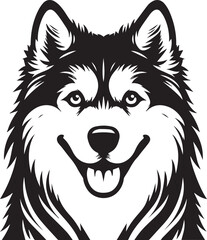 Siberian Husky Dog Vector Illustration in Black and White	