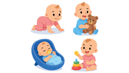 Adorable Baby and Kid Illustration Sleeping and Playing Moments Capturing Childhood Joy, Comfort, and Early Development in a Cute Style