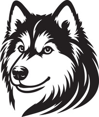 Siberian Husky Dog Vector Illustration in Black and White	
