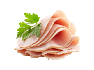Delicious sliced turkey breast with fresh parsley garnish, Isolated On Transparent Background