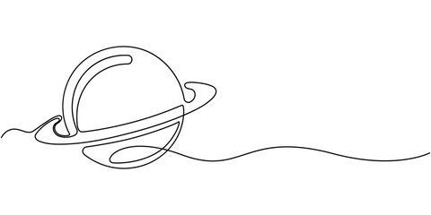 One continuous line drawing of planet. Saturn planet in one line drawing. One line drawing background. Vector illustration. Line art of planet, Continuous one line Saturn Planet. Solar system vector 