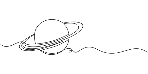 One continuous line drawing of planet. Saturn planet in one line drawing. One line drawing background. Vector illustration. Line art of planet, Continuous one line Saturn Planet. Solar system vector 