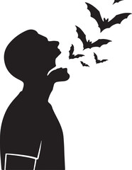 Man's scream dislodging his jaw, bats swarm from his throat.