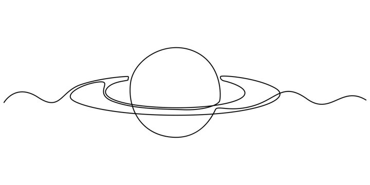 One continuous line drawing of planet. Saturn planet in one line drawing. One line drawing background. Vector illustration. Line art of planet, Continuous one line Saturn Planet. Solar system vector 