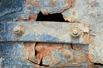 texture of black painted rusty with corrosion rotten retro old destroyed dirty with holes and sharp...