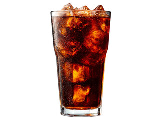 Refreshing cola drink with ice cubes in glass, Isolated On Transparent Background