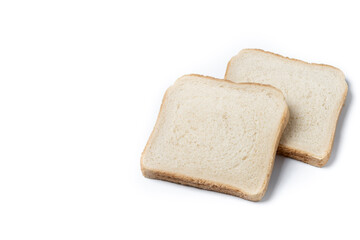 Sliced of White Bread isolated on white background. Copy space