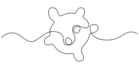 Coronavirus bacteria Virus Cell Icon, virus cell continuous one line drawing, Continuous one line cartoon doodle hand drawn of Virus cell and medicine syringe inside isolated on white background.