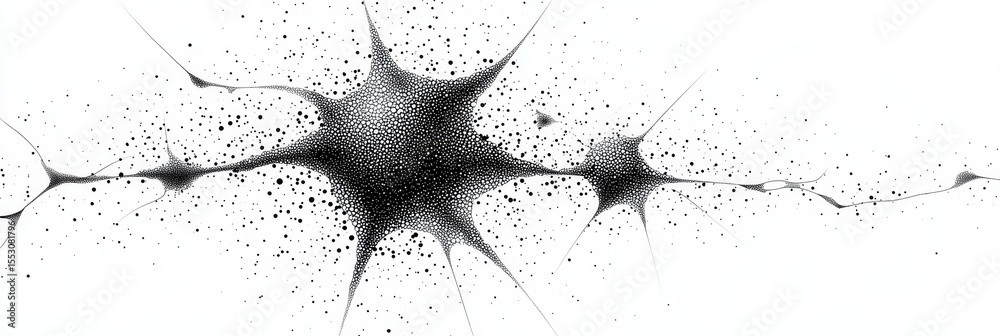 Poster intricate stylized neural network illustration featuring neuron cell structure with dots and lines