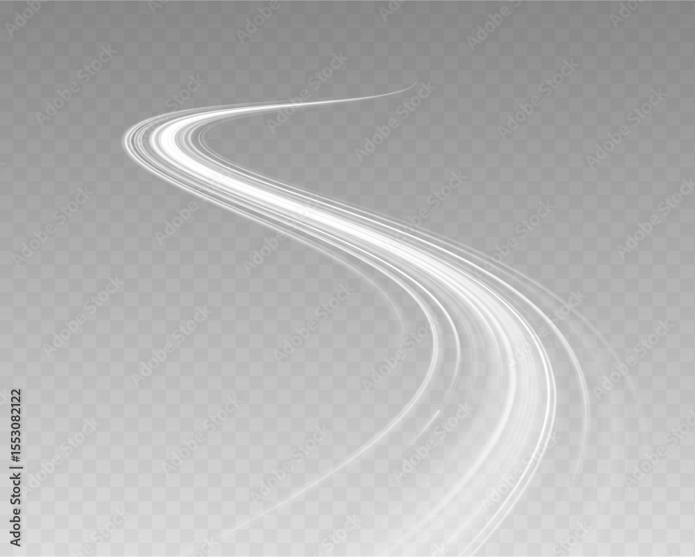 Poster White shiny sparks of spiral wave. Imitation of the exit of cold air from the air conditioner. Vector illustration stream of fresh wind png.	