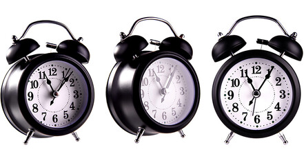 retro alarm clock, black vintage alarm clock isolated on transparent or white background, png image