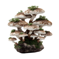 Cluster of Mushrooms with Moss on Transparent Background