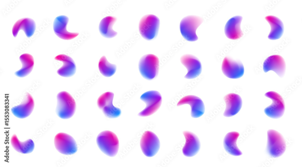 Poster iridescent chrome drops or hologram irregular freeform organic shapes. color gradient circle backgro