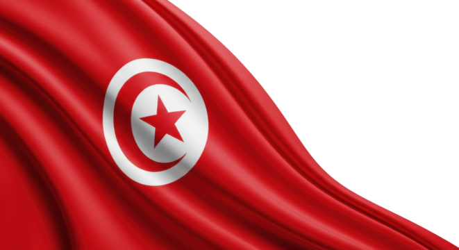 Tunisian flag draped in red silk on transparent, png