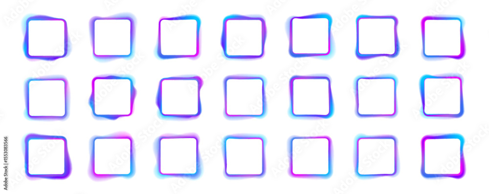 Aufkleber Square rectangular frame with two color neon motion graphics on isolated transparent background in PNG and vector format. Blank copy space in the middle.	