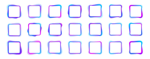 Square rectangular frame with two color neon motion graphics on isolated transparent background in PNG and vector format. Blank copy space in the middle.	