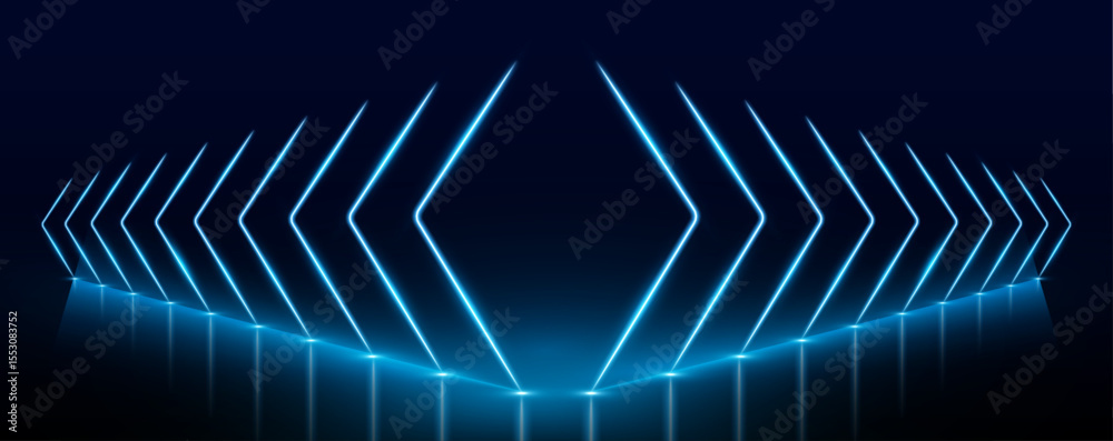 Aufkleber Electric neon lines in virtual reality tunnel. Glowing neon lines create a vibrant spectrum in an abstract 3D tunnel. The pink and blue colors form a square portal that leads into the unknown.	
