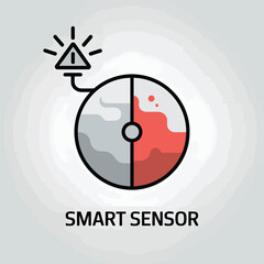 Smart Sensor Icon Grey and Red Color Alert System Warning Signal Technology Data Monitoring Circular Graphic Design Element