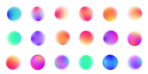 Round banner with neon gradient isolated on white transparent background in PNG format. Colorful bright neon template. Iridescent chrome drops or hologram irregular freeform organic shapes.	