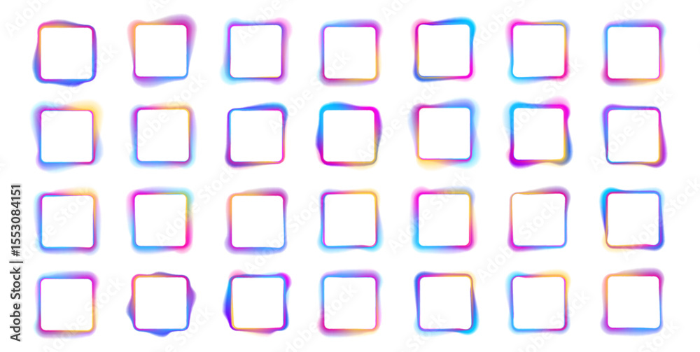 Poster Square rectangular frame with two color neon motion graphics on isolated transparent background in PNG and vector format. Blank copy space in the middle.	