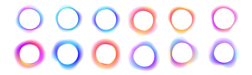 Abstract cosmic bright colorful round frame PNG. Iridescent chrome drops or hologram irregular freeform organic shapes. Smooth bright gradients in the form of an ellipse for banners, brochure, covers.