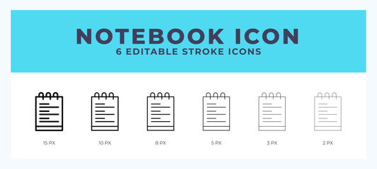 Notebook icon with different stroke. Editable stroke. Vector illustration.