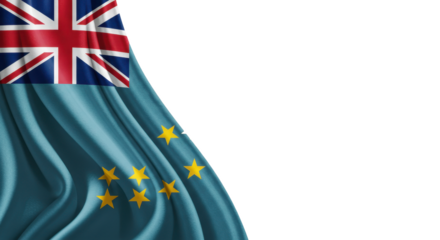 Tuvalu flag draped in a flowing motion on transparent, png