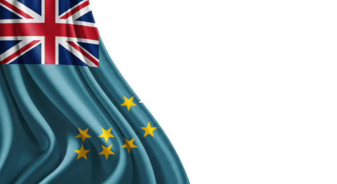 Tuvalu flag draped in a flowing motion on transparent, png