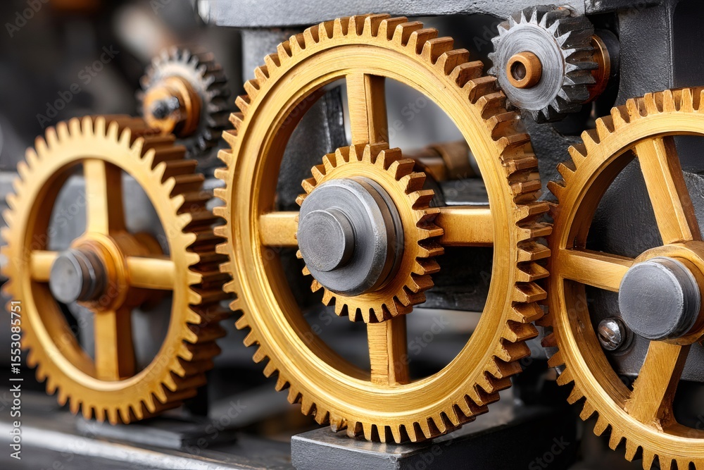 Aufkleber Close up of interlocking gears rotating smoothly in a complex mechanism