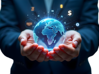 Businessman hand holding globe symbolizing global care and environmental responsibility