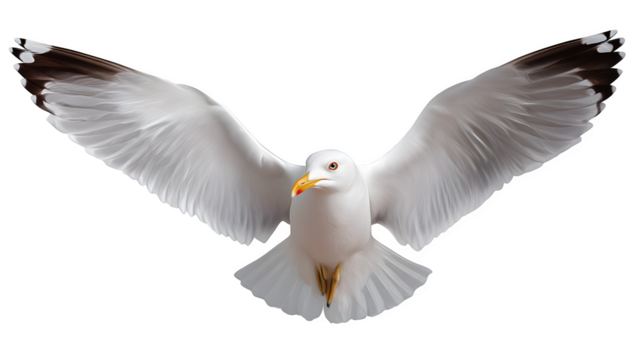 Seagull wings fully spread as if gliding, isolated transparent background