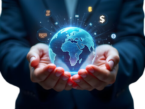 Businessman hand holding globe symbolizing global care and environmental responsibility
