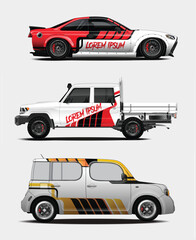 Three Customized Cars with Unique Designs and Colors on a White Background © MdAbdullah
