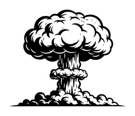 Nuclear explosion – black and white mushroom cloud vector