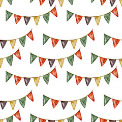 Obraz premium Festive garland pattern of new year or birthday party celebration flags.