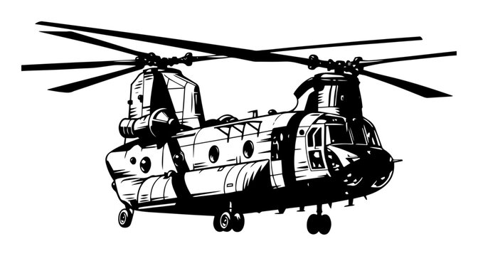 military transport helicopter vector black and white