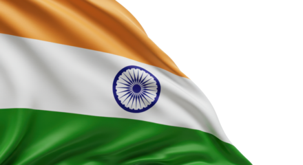 Indian flag waving isolated on transparent, png