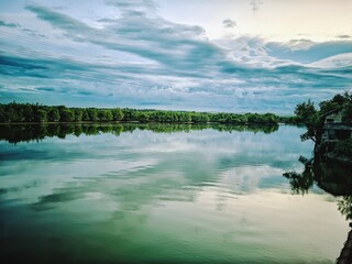 Serene Lake Reflection Tranquil Waters and Cloudy Sky