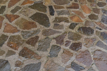 light stone texture of old castle wall, background of long centuries stonework